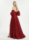 Elegant Off Shoulder Sequin Sweetheart  Long Prom Dresses With Sleeve