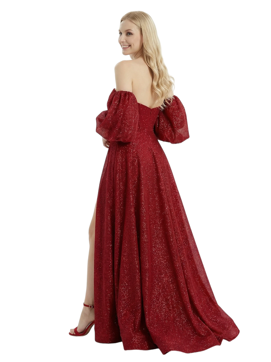 ChicSew Sexy Sweetheart Short Sleeves Side Slit Ruched Prom Gown Glitter Formal Dresses
