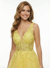 Modern Lace Appliques High Low V-Neck A-Line Party Prom Dresses