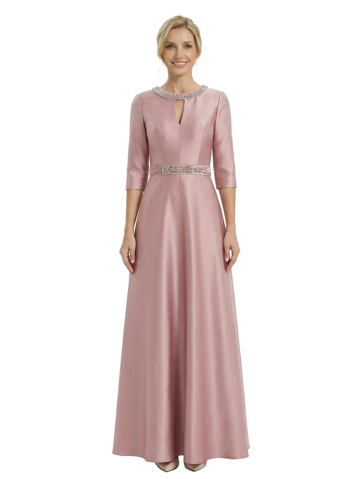 Chicsew Sophisticated 3/4 Sleeves Beaded A-Line Satin Mother Of The Bride Dress