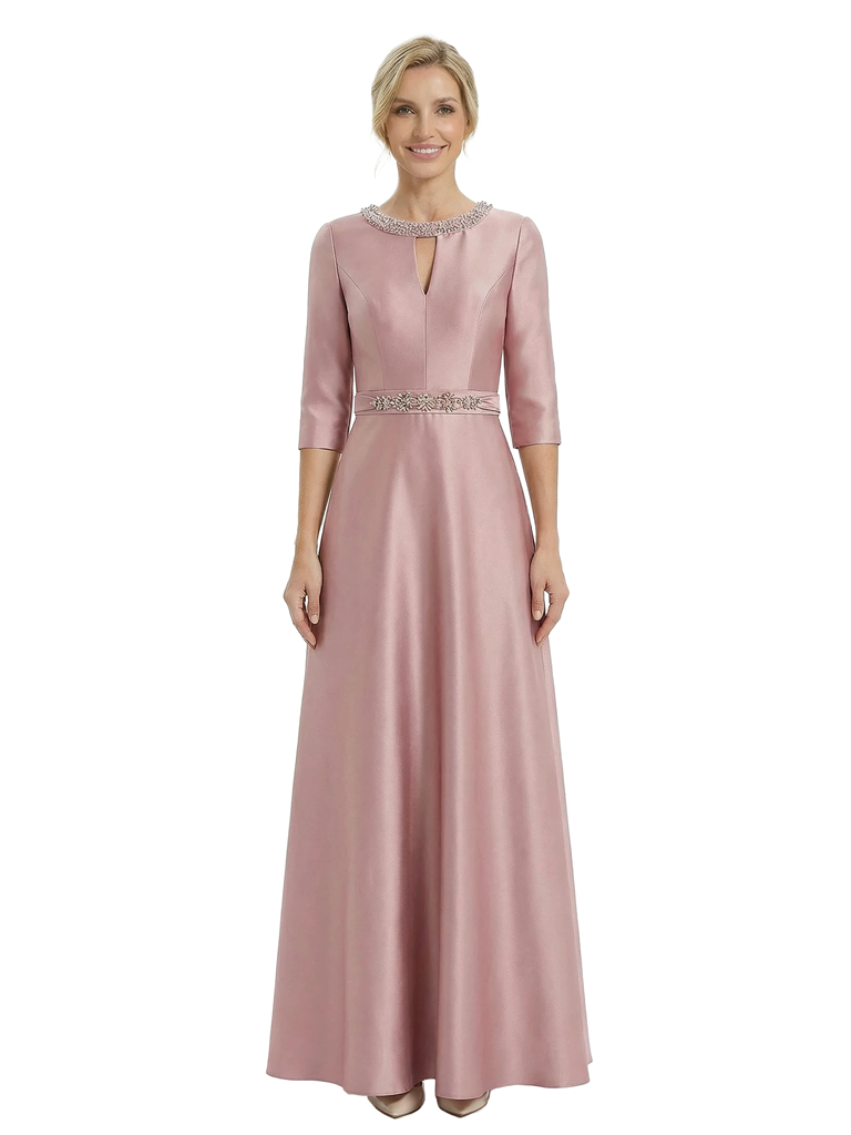 Chicsew Sophisticated 3/4 Sleeves Beaded A-Line Satin Mother Of The Bride Dress