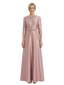 Chicsew Sophisticated 3/4 Sleeves Beaded A-Line Satin Mother Of The Bride Dress