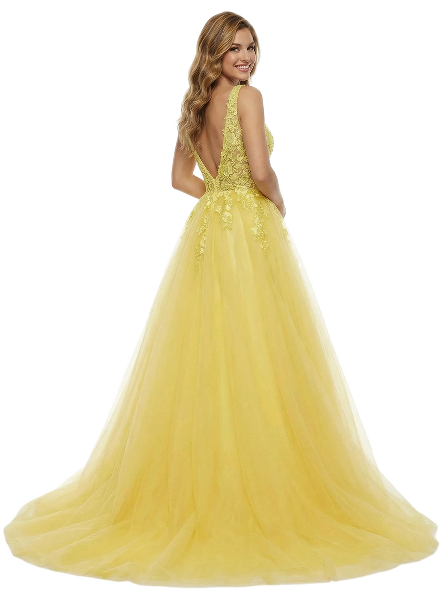 ChicSew Unique Spaghetti Straps Lace Tulle Side Slit V-Neck Maxi Evening Prom Dresses