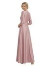 Chicsew Sophisticated 3/4 Sleeves Beaded A-Line Satin Mother Of The Bride Dress