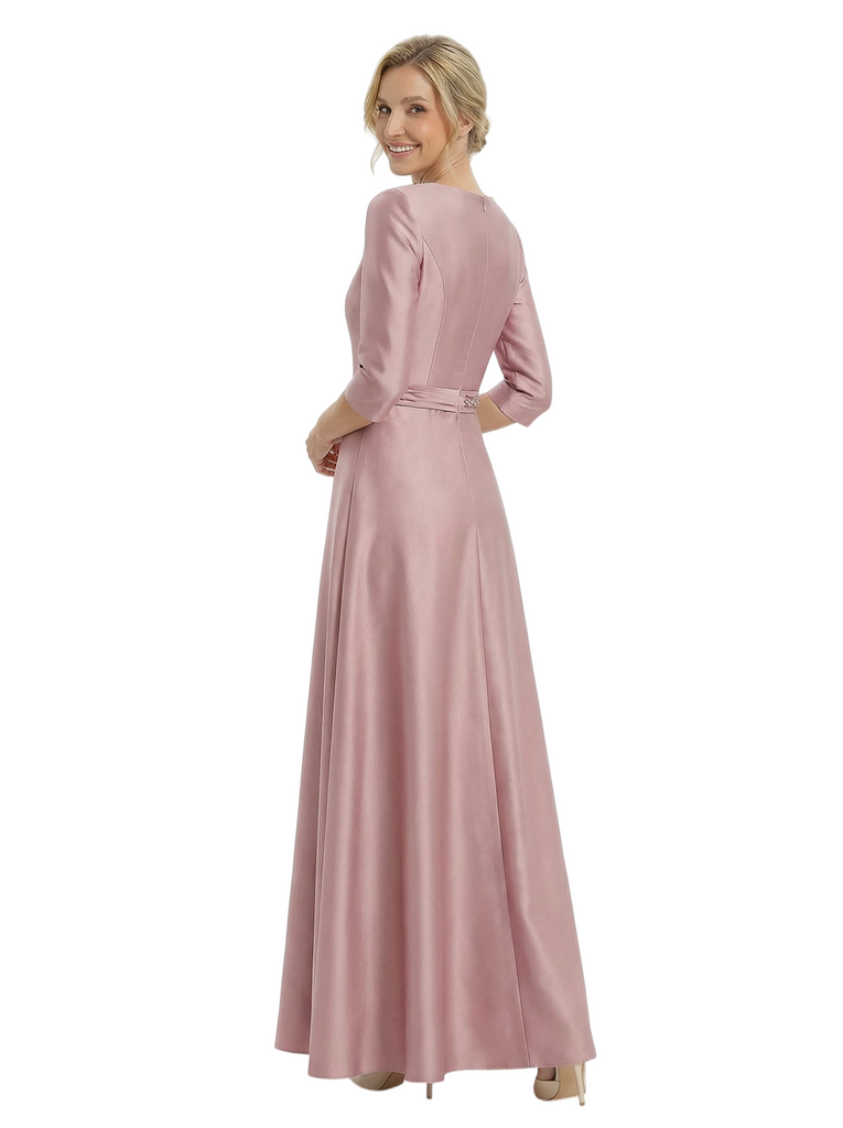 Chicsew Sophisticated 3/4 Sleeves Beaded A-Line Satin Mother Of The Bride Dress