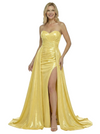 Chicsew Elegent Metallic Strapless Sweetheart Side Slit Party Prom Dresses Overskirt