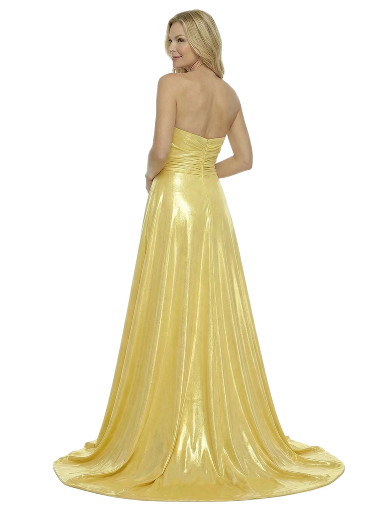 Chicsew Elegent Metallic Strapless Sweetheart Side Slit Party Prom Dresses Overskirt