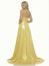 Elegent Metallic Strapless Sweetheart Side Slit Party Prom Dresses Overskirt