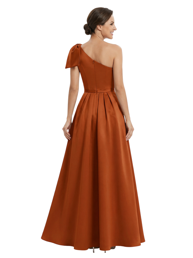 Chicsew Elegant One Shoulder A-Line Satin Mother Of The Bride Dress With Bow Knot