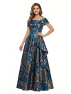 ChicSew Elegant Floral Off Shoulder A-Line Ruffle Skirt Long Formal Evening Dresses