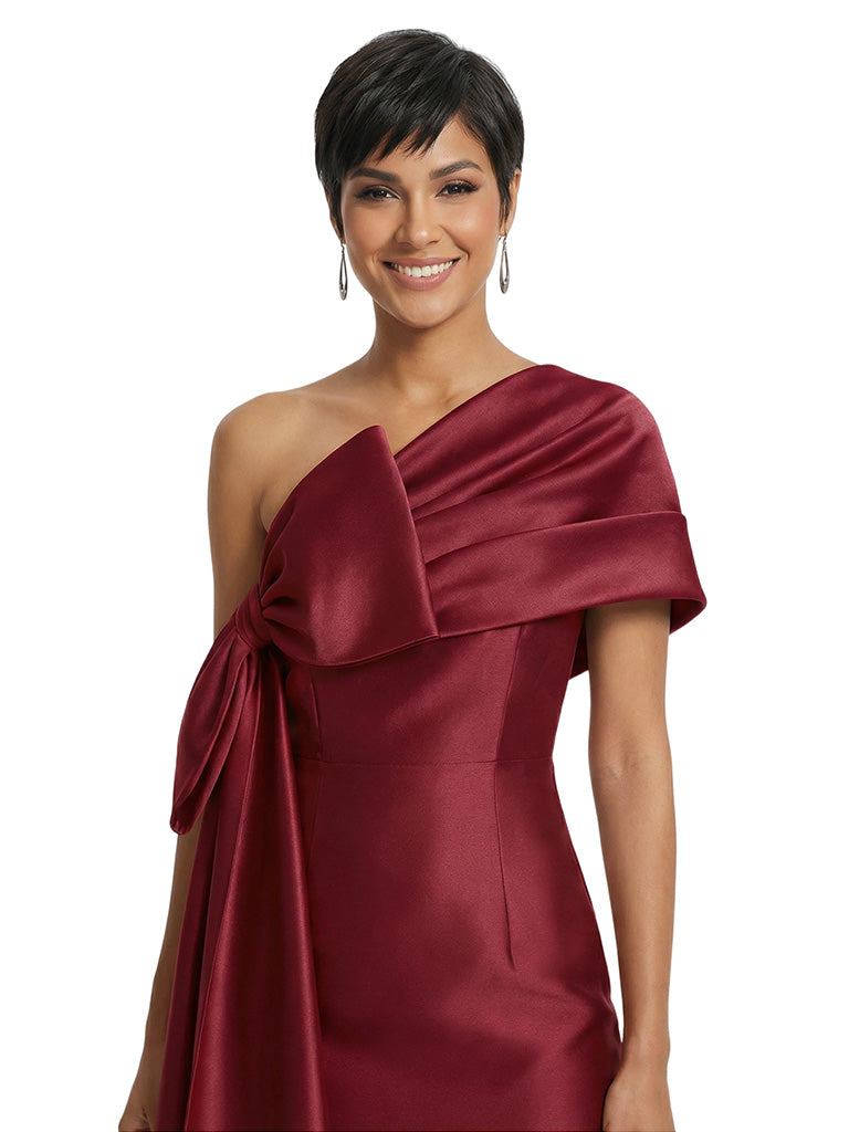 Unique One Shoulder Bow Detail Satin Mother Of The Bride Mermaid Gown