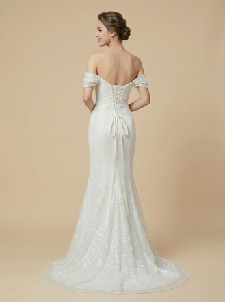 Mermaid Off Shoulder Lace Up Back Maxi Long Sequin Wedding Dresses Online