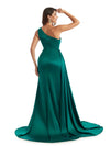 Sexy Side Split One Shoulder Mermaid Silky Satin Long Wedding Party Dresses Online