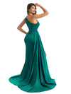 Sexy Side Split One Shoulder Mermaid Silky Satin Long Wedding Party Dresses Online