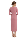 Chicsew Mother of The Groom Dress Unique Jewel 3/4 Sleeve Crepe Sheath Midi Gown Flower Accent