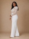 ChicSew Modern High Neck Long Sleeves Lace Crepe Floor-Length Wedding Pant Suit With Sequin