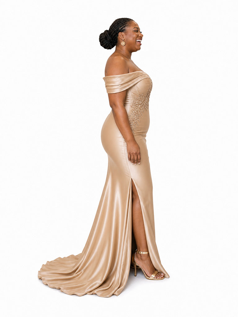 ChicSew Sexy One Shoulder Side Slit Mermaid Soft Satin Long Bridesmaid Dresses With Applique