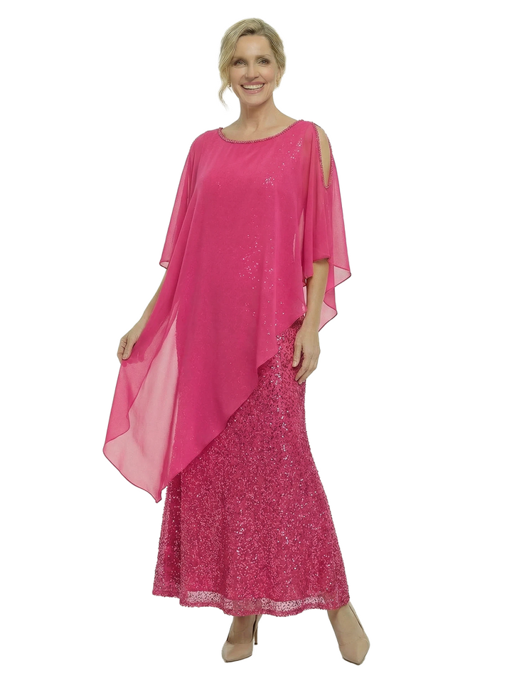 Chicsew Modern Sequin Mermaid Mother Of The Bride Dresses With Asymmetric Chiffon Capelet