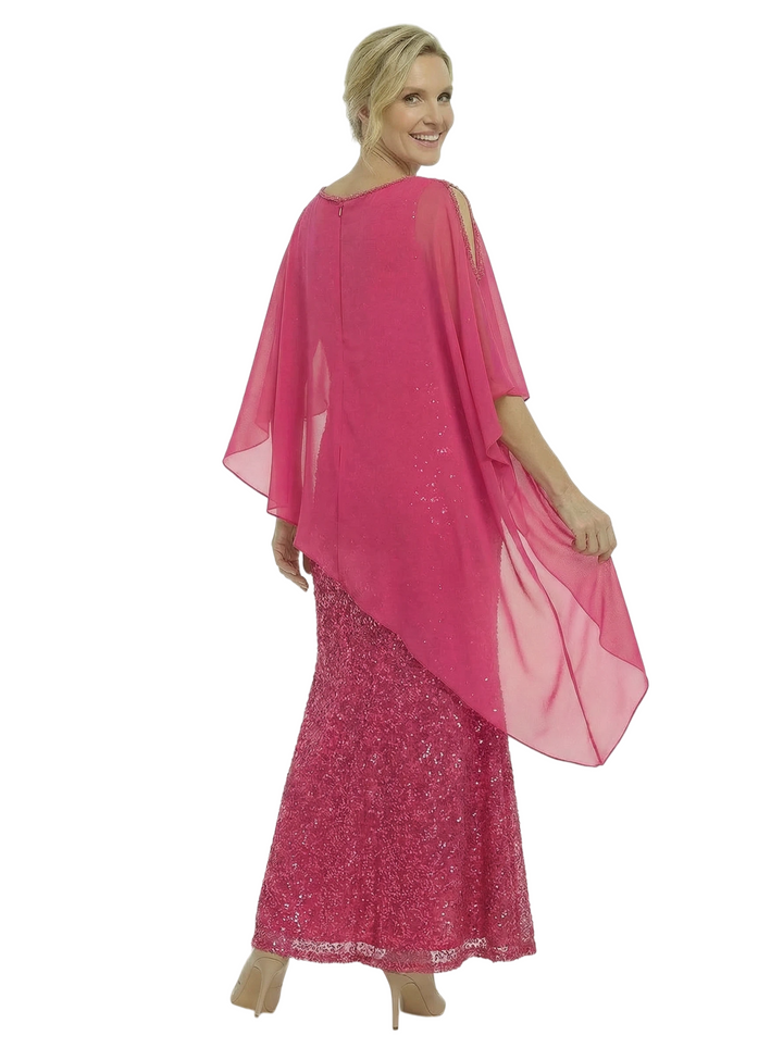 Chicsew Modern Sequin Mermaid Mother Of The Bride Dresses With Asymmetric Chiffon Capelet