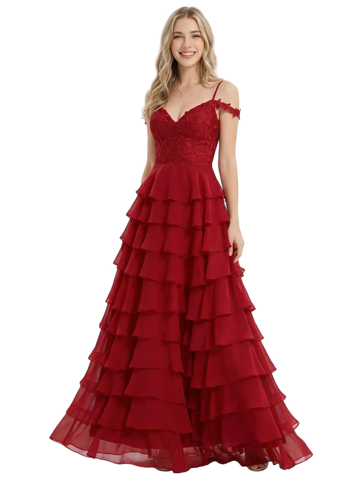 ChicSew Modern Ruffle Chiffon Cold Shoulder Formal Evening Prom Dress