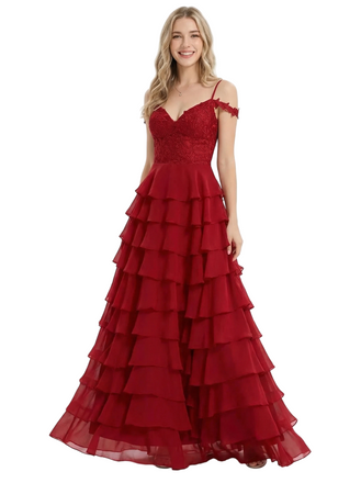 ChicSew Modern Ruffle Chiffon Cold Shoulder Formal Evening Prom Dress