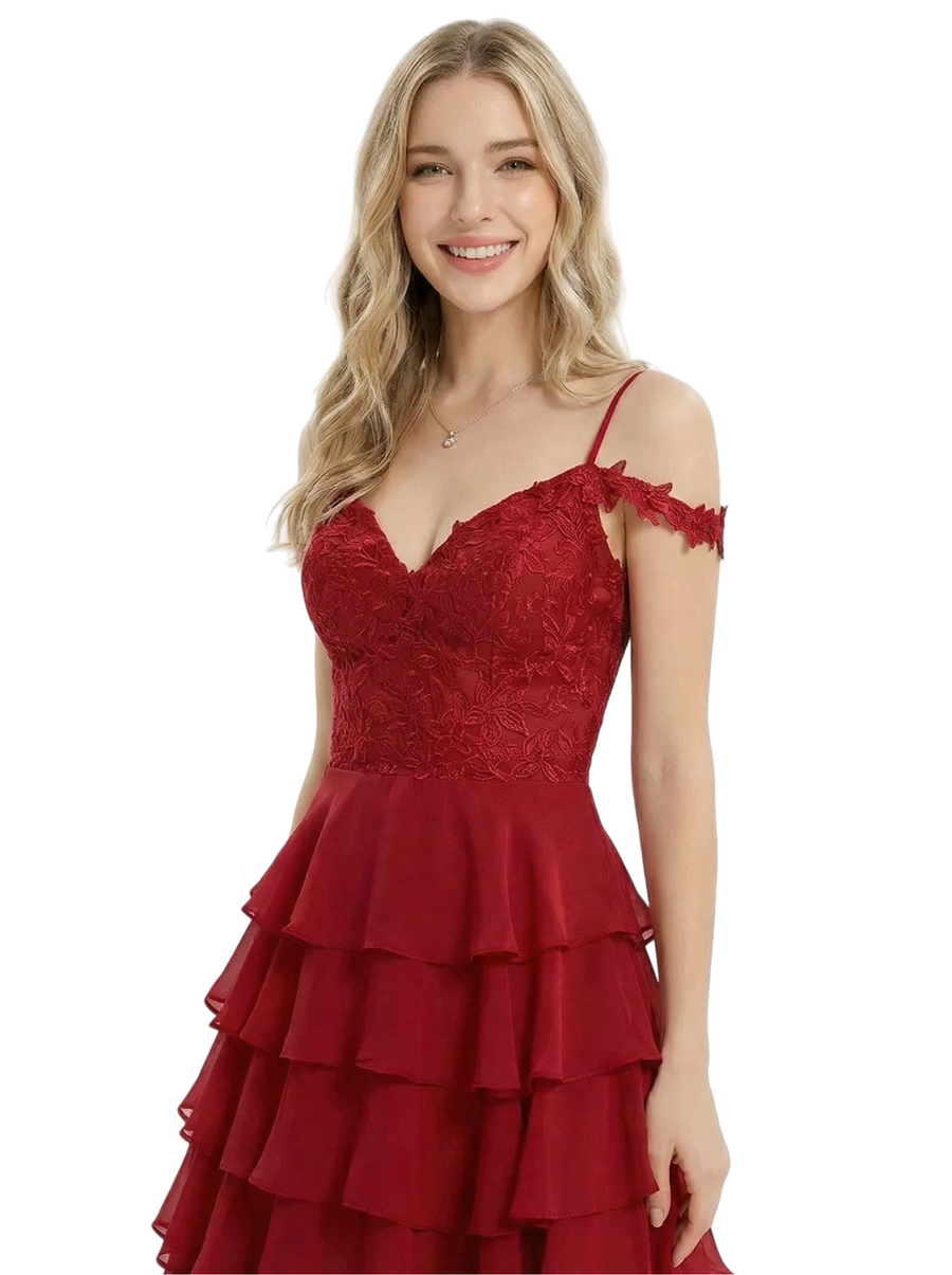 ChicSew Modern Ruffle Chiffon Cold Shoulder Formal Evening Prom Dress