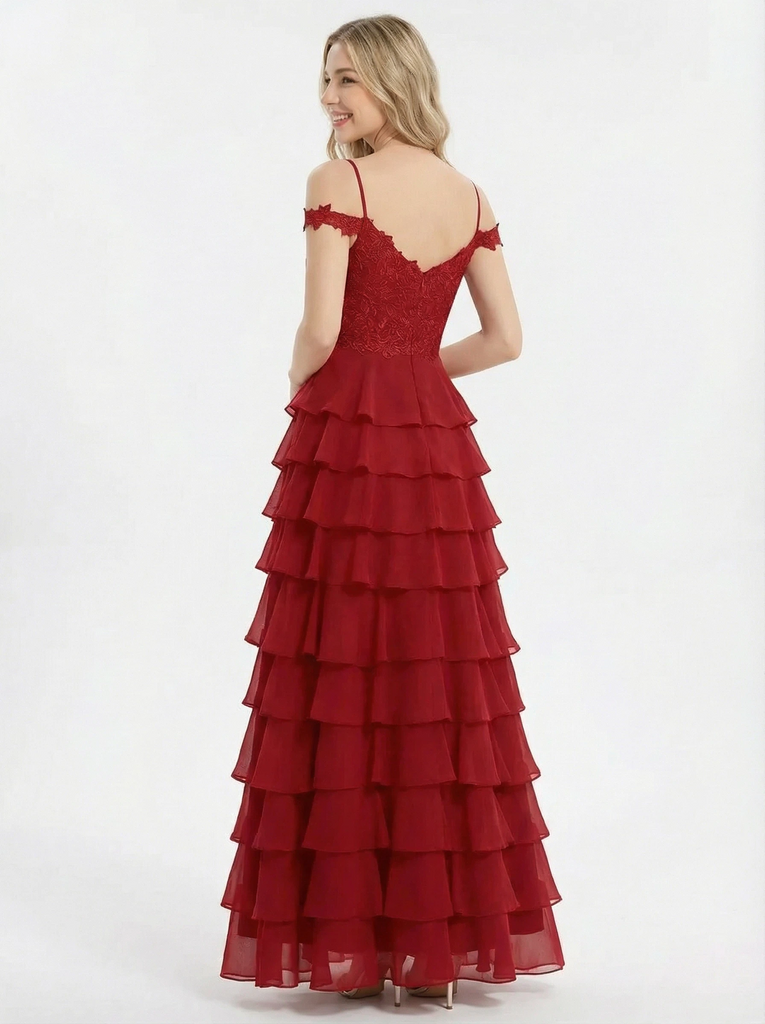 Modern Ruffle Chiffon Cold Shoulder Formal Evening Prom Dress