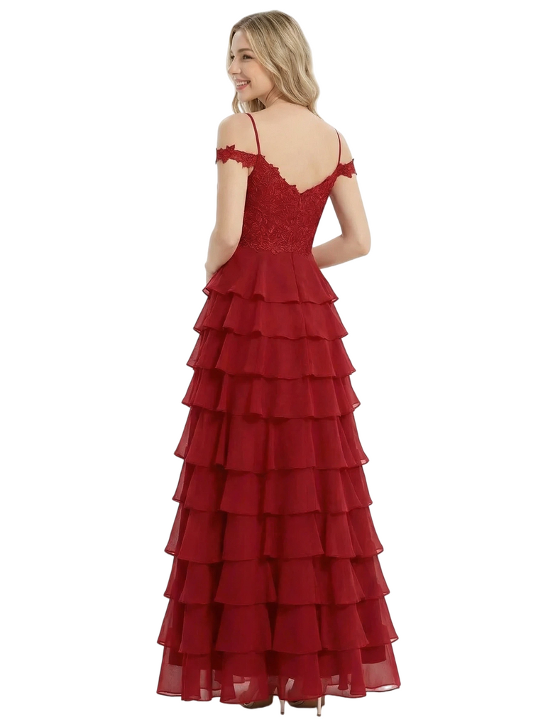 ChicSew Modern Ruffle Chiffon Cold Shoulder Formal Evening Prom Dress