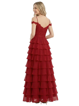 ChicSew Modern Ruffle Chiffon Cold Shoulder Formal Evening Prom Dress