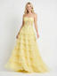 Strapless Sweetheart Corset Ruffle Tulle Ball Gown Prom Dresses