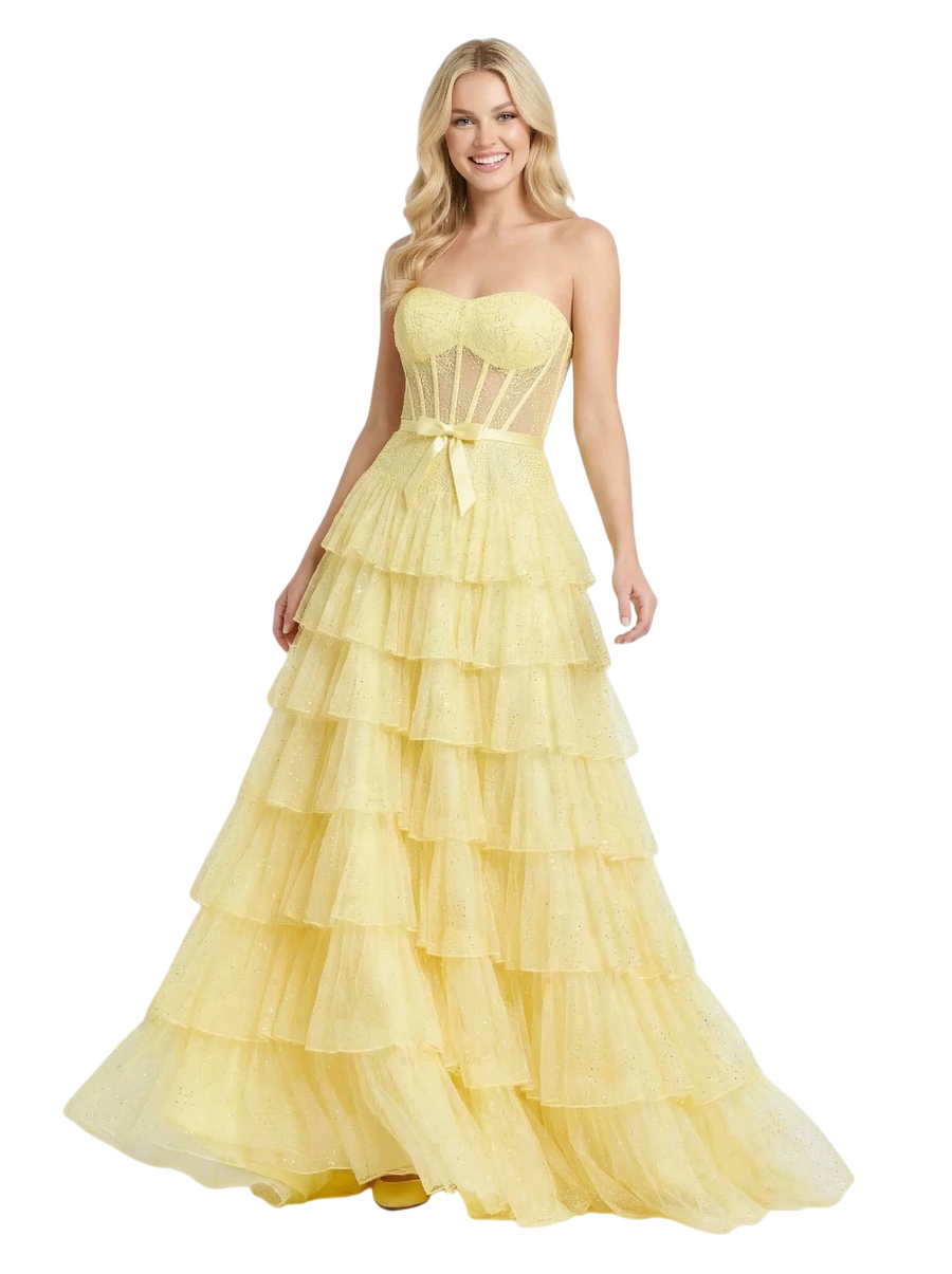 ChicSew Strapless Sweetheart Corset Ruffle Tulle Ball Gown Prom Dresses
