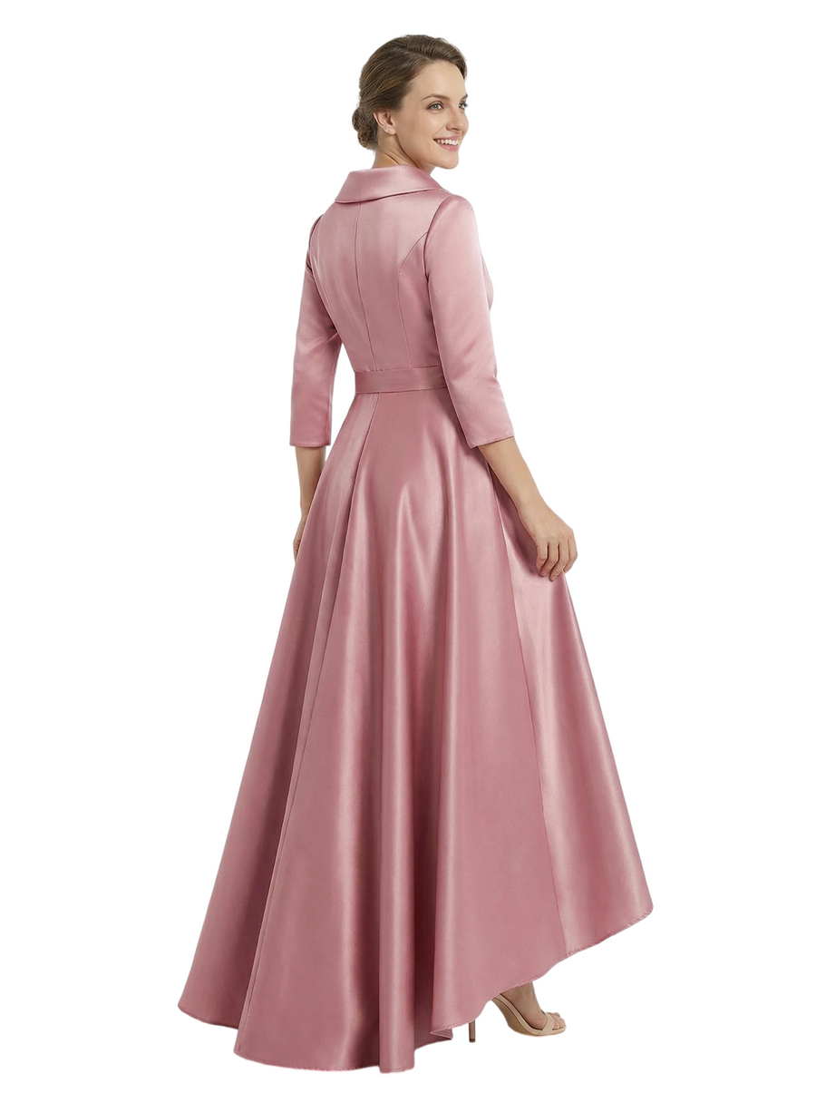 Chicsew Modern High-Low 3/4 Sleeves Satin Mother Of The Bride Dress With Bow Knot