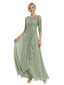 Chicsew Elegant Lace Appliques 3/4 Sleeves Ruffles A-Line Chiffon Mother Of The Groom Dress