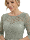 Chicsew Elegant Lace Appliques 3/4 Sleeves Ruffles A-Line Chiffon Mother Of The Groom Dress