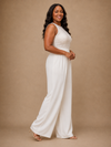 ChicSew Modern Round Neck Sleeveless Crepe Floor-Length Wedding Jumpsuit With Beading