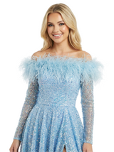 ChicSew Gorgeous Off Shoulder Long Sleeves Side Slit Sequins Feather  A-line Prom Dresses