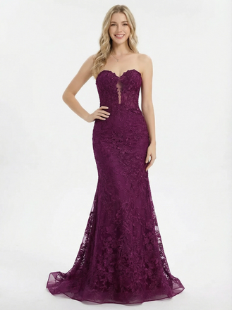 Sexy Strapless Sweetheart Lace Mermaid Formal Evening Gown