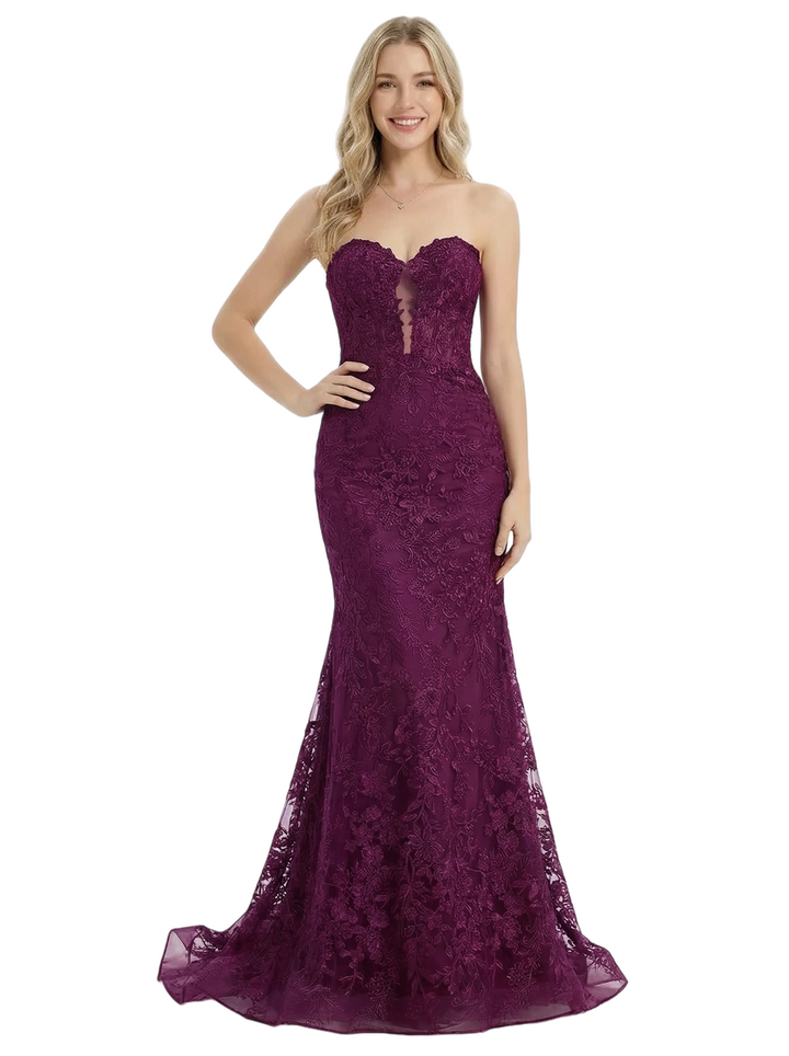 ChicSew Sexy Strapless Sweetheart Lace Mermaid Formal Evening Gown