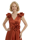 Chicsew Stunning V-Neck High-Low Ruffled Sleeves Satin Mother Of The Bride Dress