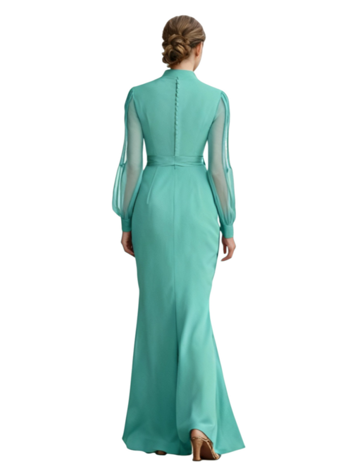 Chicsew V-Neck Long Sleeves Mother Of The Bride Gown Floor-Length Tulle Chiffon Party Dress