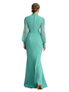 Chicsew V-Neck Long Sleeves Mother Of The Bride Gown Floor-Length Tulle Chiffon Party Dress