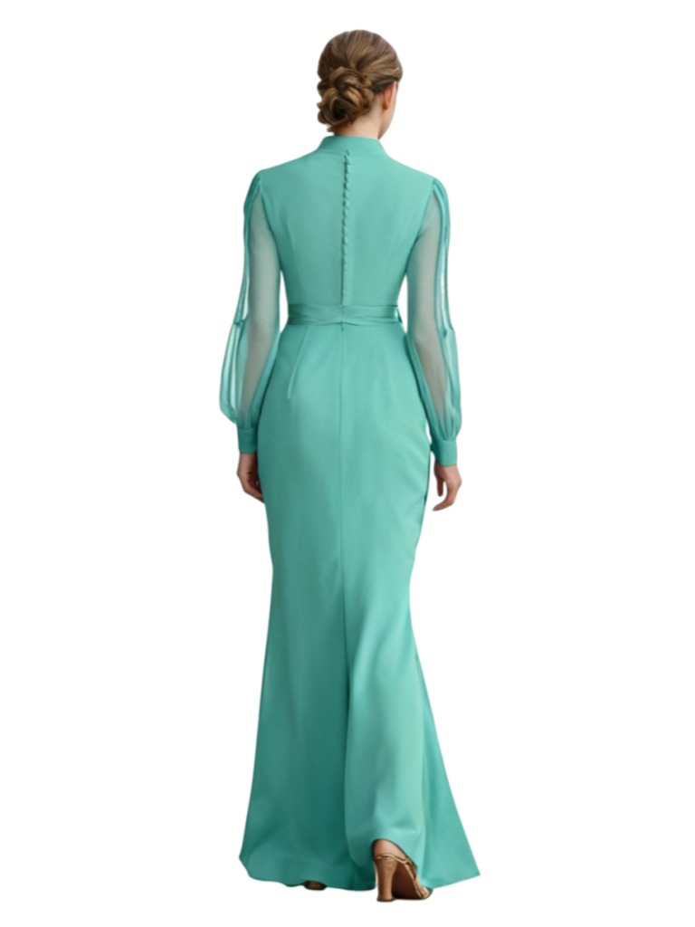 Chicsew V-Neck Long Sleeves Mother Of The Bride Gown Floor-Length Tulle Chiffon Party Dress