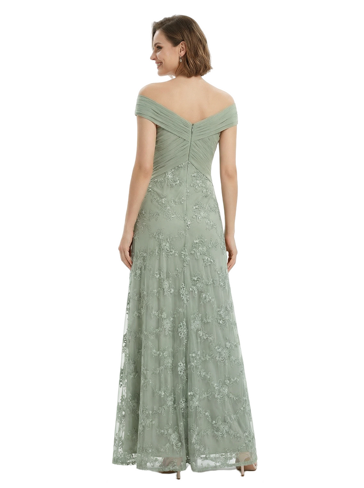 Chicsew Sophisticated Off The Shoulder Chiffon Lace Ruched Maxi Mother Of The Groom Gown