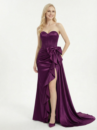 Elegant Strapless Satin Sweetheart Mermaid Corset Sexy Prom Dresses