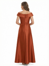 Chicsew Modern Off The Shoulder Applique Silky Satin A-Line Mother Of The Bride Dress