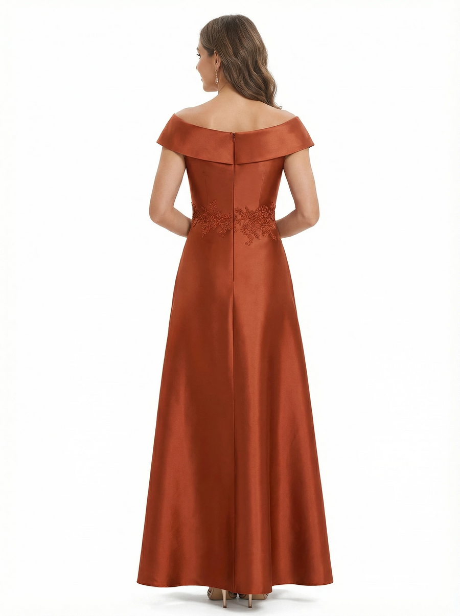 Chicsew Modern Off The Shoulder Applique Silky Satin A-Line Mother Of The Bride Dress