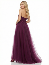 Spaghetti Strap Lace Beaded Tulle A-Line Formal Prom Dress