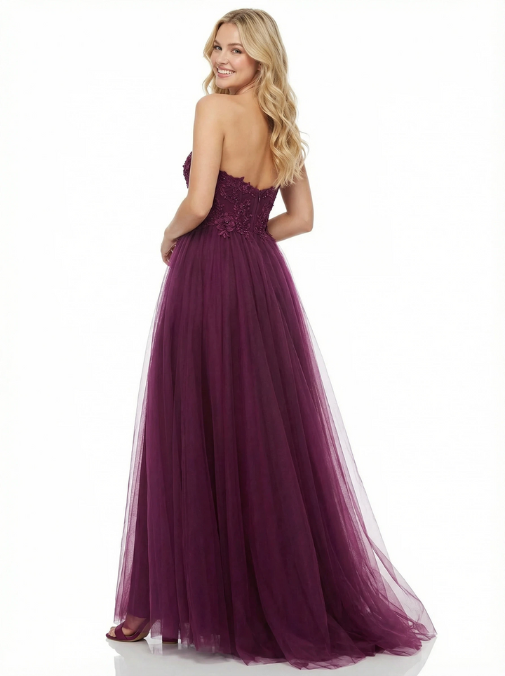 Spaghetti Strap Lace Beaded Tulle A-Line Formal Prom Dress