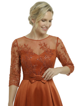 Chicsew Stunning Illusion Half Sleeves A-Line Satin Mother Of The Bride Gown With Bow Belt