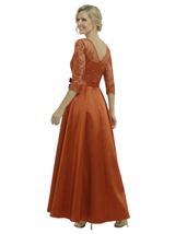 Chicsew Stunning Illusion Half Sleeves A-Line Satin Mother Of The Bride Gown With Bow Belt